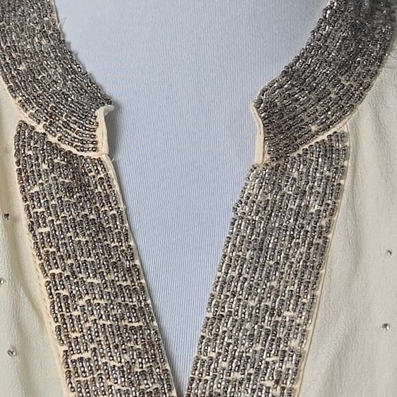 Aryn K. Cream SILK Beaded Hidden-Button-Front Top Size Large L Sleeveless - Picture 3 of 10